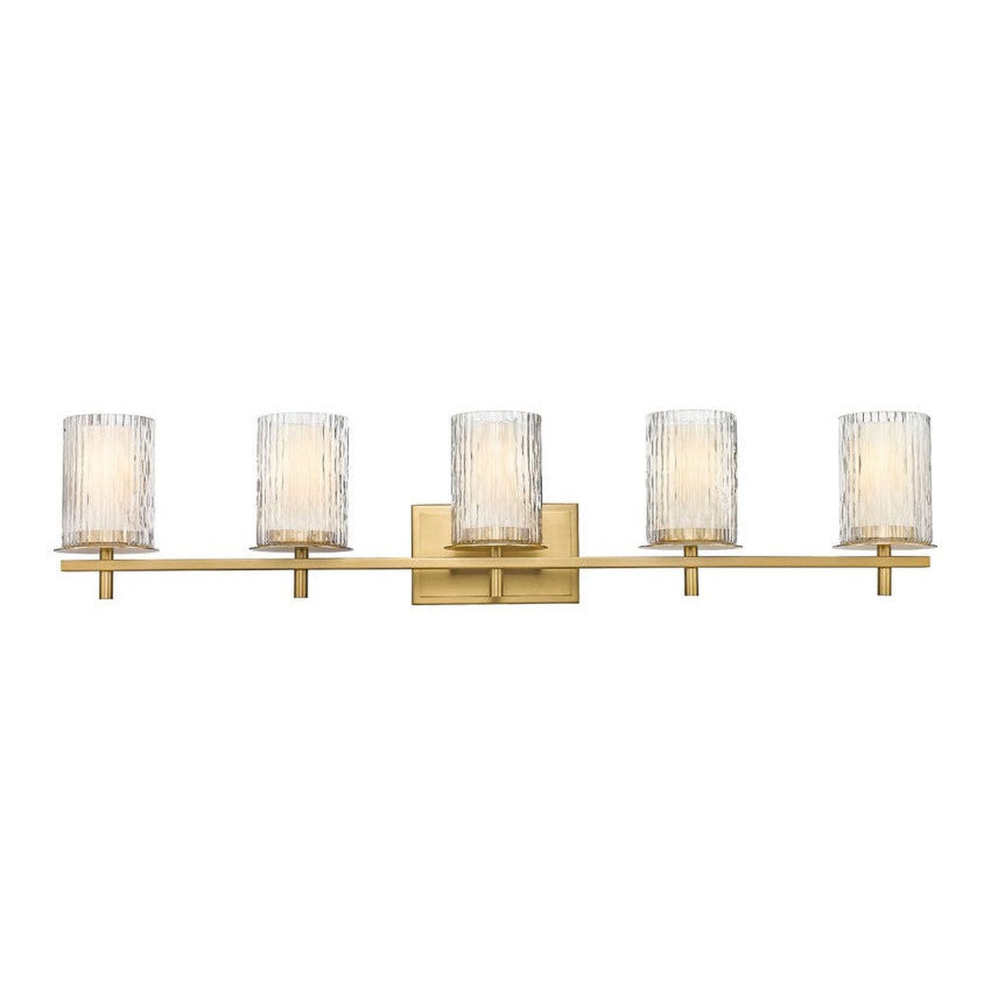 Z-Lite Grayson 40" 5-Light Modern Gold and Clear With Etched Opal Glass Shade Vanity Light