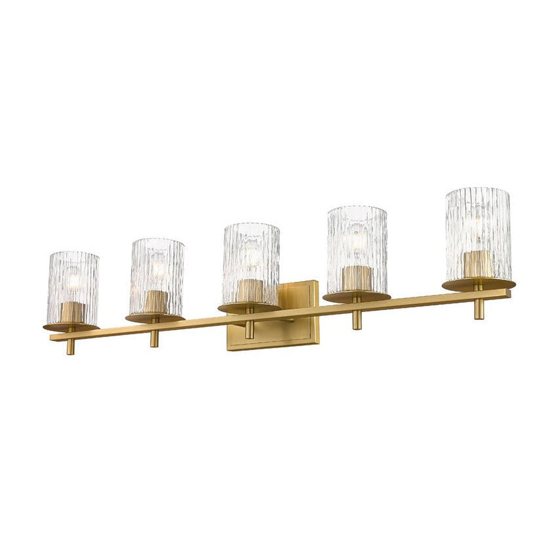 Z-Lite Grayson 40" 5-Light Modern Gold and Clear With Etched Opal Glass Shade Vanity Light