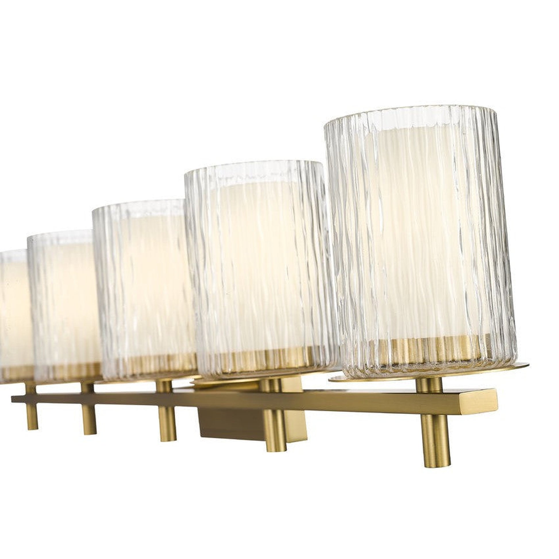 Z-Lite Grayson 40" 5-Light Modern Gold and Clear With Etched Opal Glass Shade Vanity Light