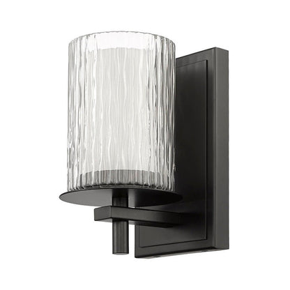 Z-Lite Grayson 5" 1-Light Matte Black and Clear With Etched Opal Glass Shade Wall Sconce