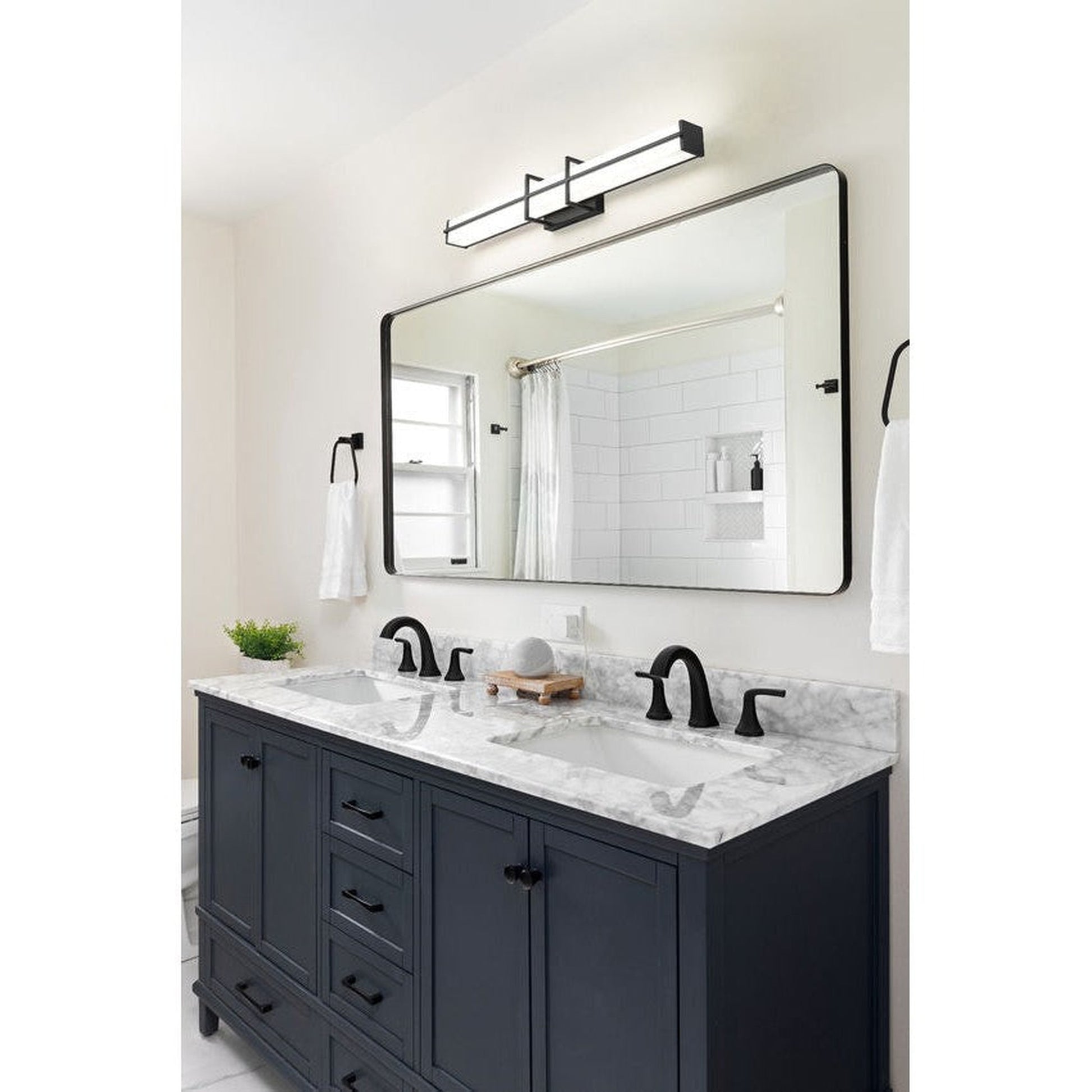 Z-Lite Harrison 32" 1-Light LED Matte Black and Frosted Shade Vanity Light