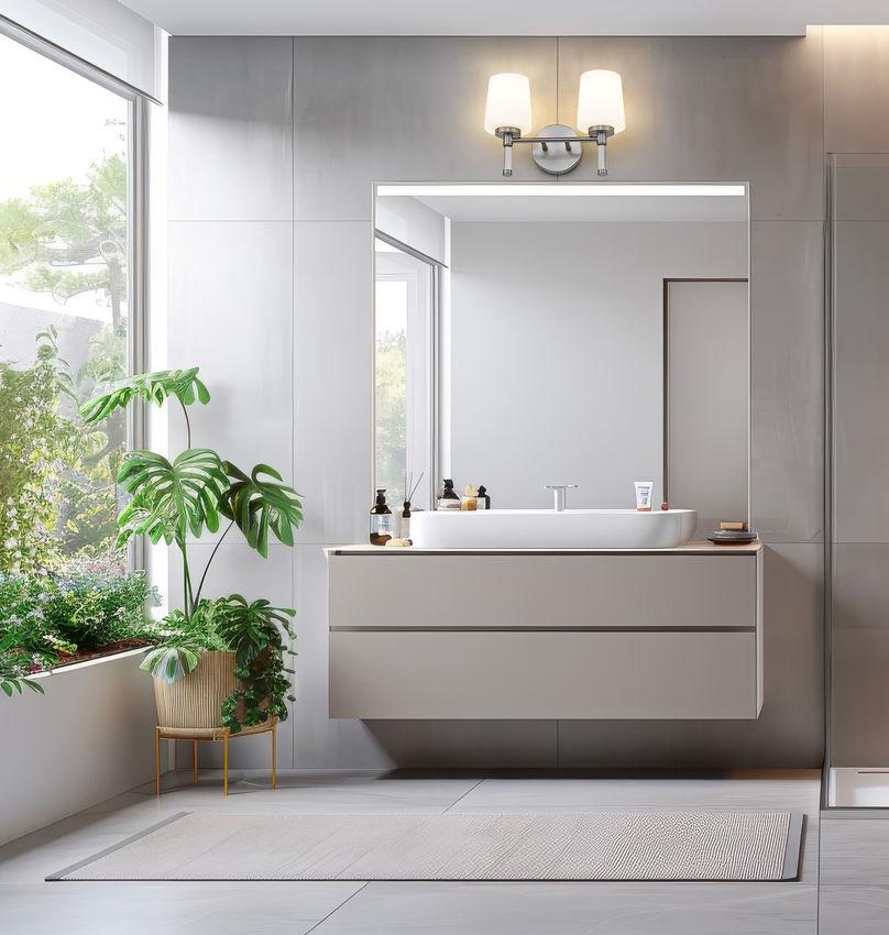 Z-Lite Henri 14" 2-Light Brushed Nickel Steel Frame White Opal Glass Shade Vanity Lighting