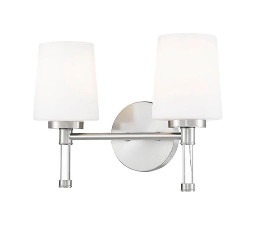 Z-Lite Henri 14" 2-Light Brushed Nickel Steel Frame White Opal Glass Shade Vanity Lighting