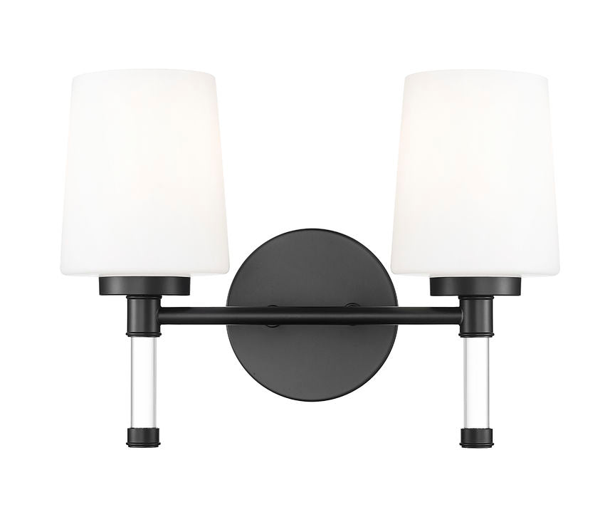 Z-Lite Henri 14" 2-Light Matte Black Steel Frame White Opal Glass Shade Vanity Lighting