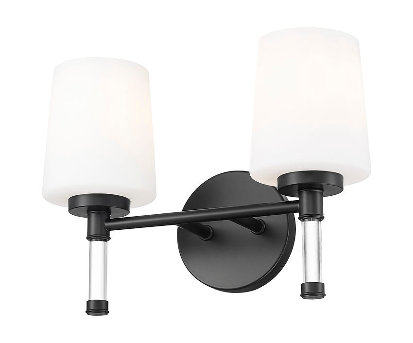 Z-Lite Henri 14" 2-Light Matte Black Steel Frame White Opal Glass Shade Vanity Lighting