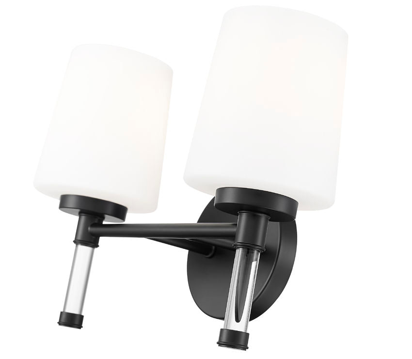 Z-Lite Henri 14" 2-Light Matte Black Steel Frame White Opal Glass Shade Vanity Lighting