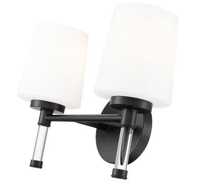 Z-Lite Henri 14" 2-Light Matte Black Steel Frame White Opal Glass Shade Vanity Lighting