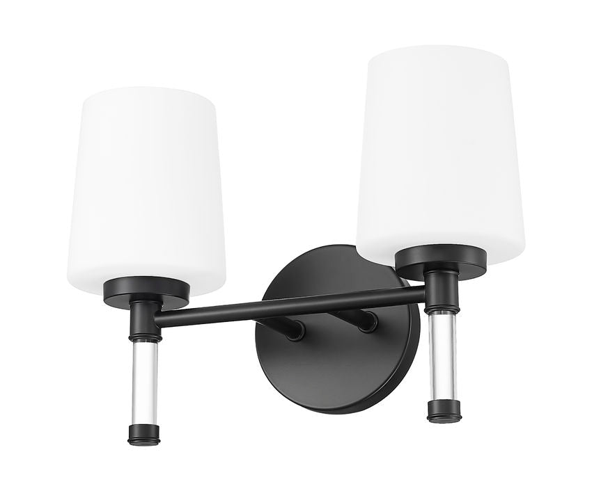 Z-Lite Henri 14" 2-Light Matte Black Steel Frame White Opal Glass Shade Vanity Lighting