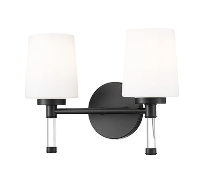 Z-Lite Henri 14" 2-Light Matte Black Steel Frame White Opal Glass Shade Vanity Lighting