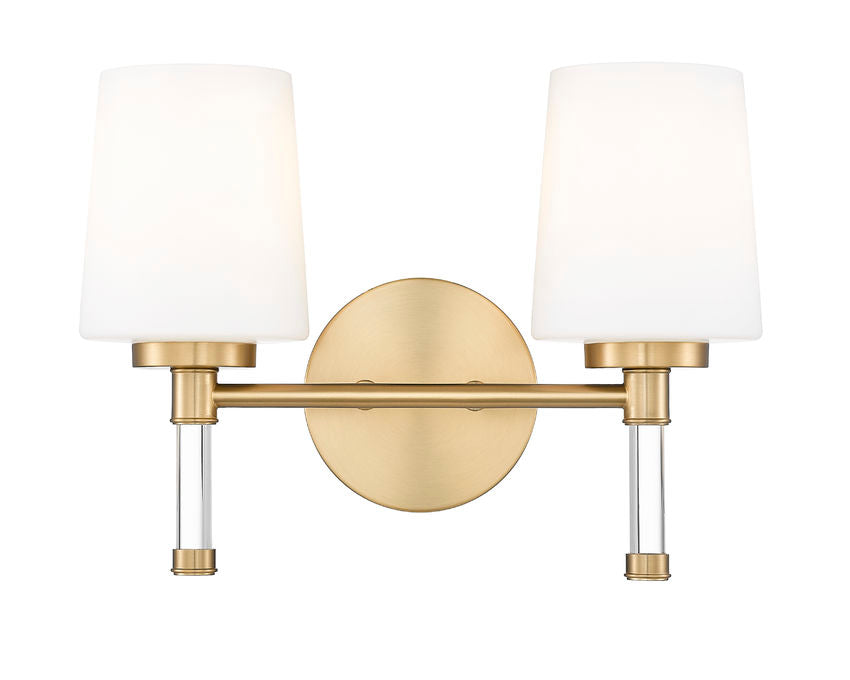 Z-Lite Henri 14" 2-Light Modern Gold Steel Frame White Opal Glass Shade Vanity Lighting