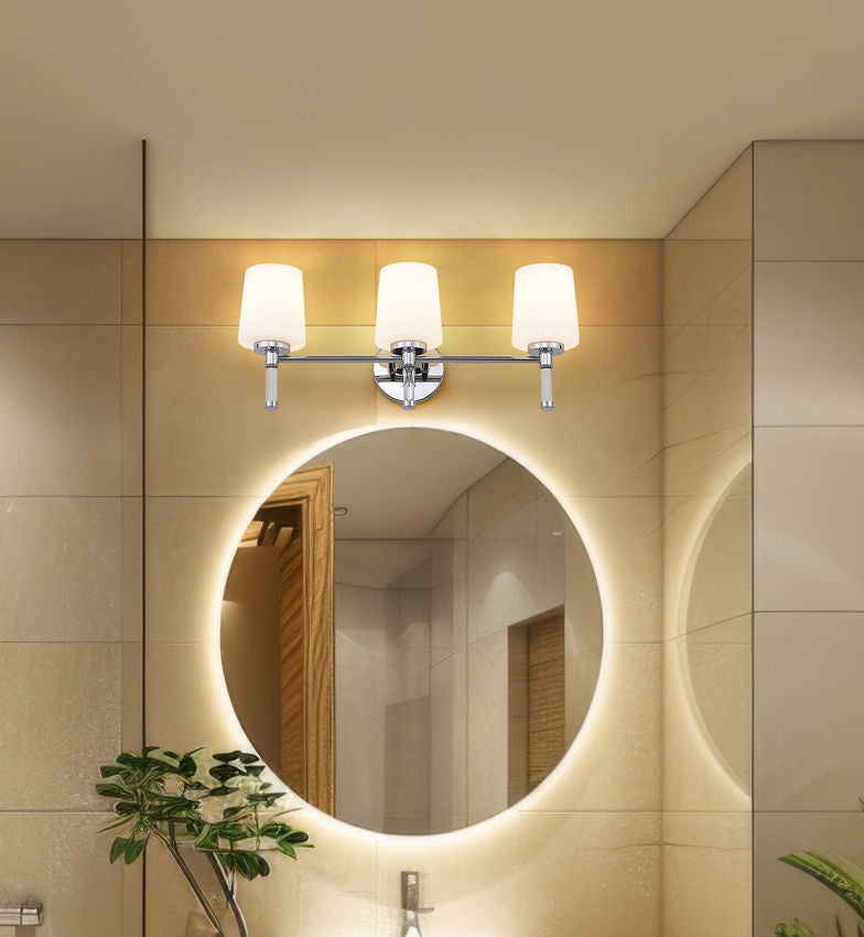 Z-Lite Henri 24" 3-Light Chrome Steel Frame White Opal Glass Shade Vanity Lighting