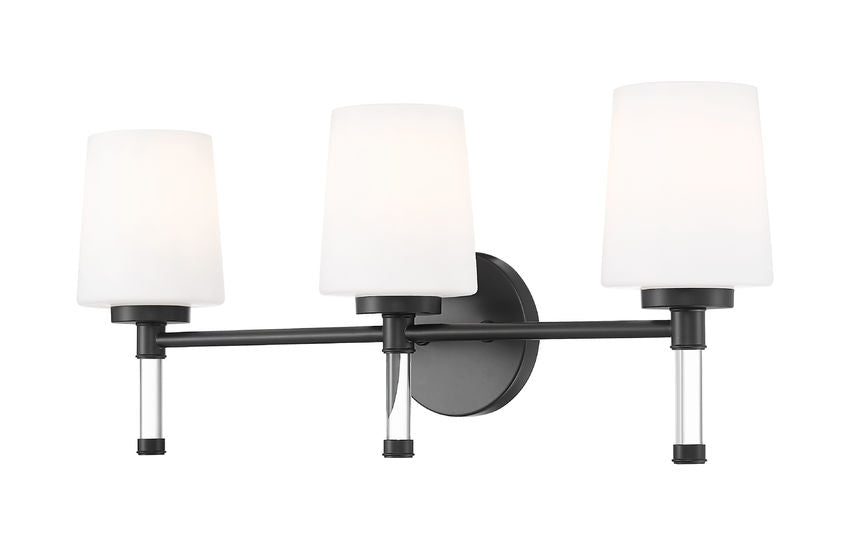 Z-Lite Henri 24" 3-Light Matte Black Steel Frame White Opal Glass Shade Vanity Lighting