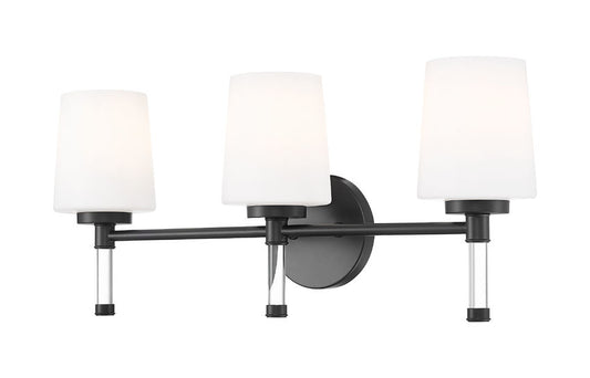 Z-Lite Henri 24" 3-Light Matte Black Steel Frame White Opal Glass Shade Vanity Lighting