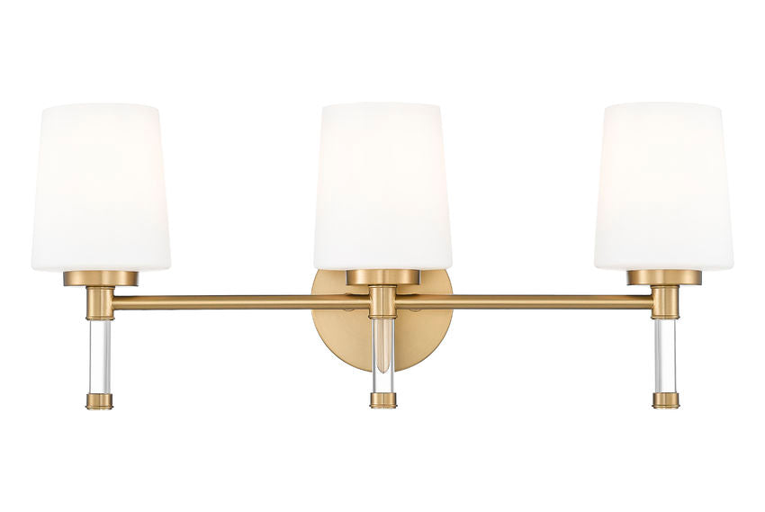 Z-Lite Henri 24" 3-Light Modern Gold Steel Frame White Opal Glass Shade Vanity Lighting