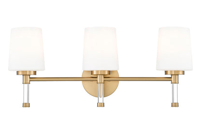 Z-Lite Henri 24" 3-Light Modern Gold Steel Frame White Opal Glass Shade Vanity Lighting