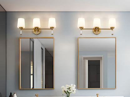Z-Lite Henri 24" 3-Light Modern Gold Steel Frame White Opal Glass Shade Vanity Lighting