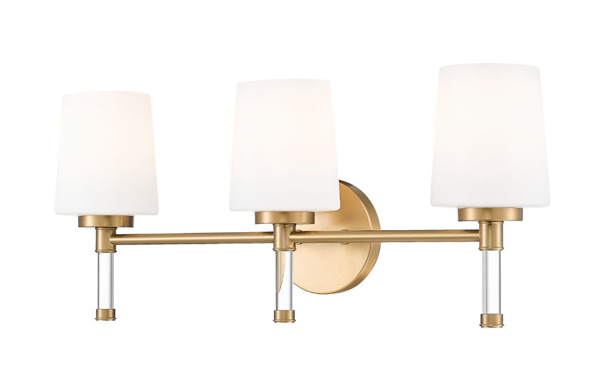 Z-Lite Henri 24" 3-Light Modern Gold Steel Frame White Opal Glass Shade Vanity Lighting