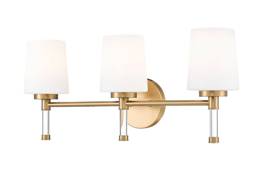 Z-Lite Henri 24" 3-Light Modern Gold Steel Frame White Opal Glass Shade Vanity Lighting