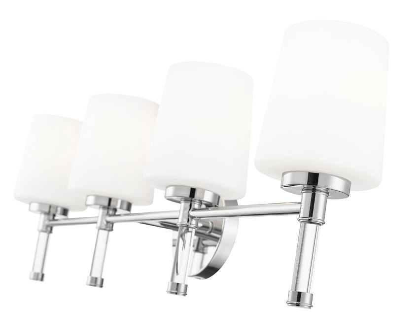 Z-Lite Henri 32" 4-Light Chrome Steel Frame White Opal Glass Shade Vanity Lighting