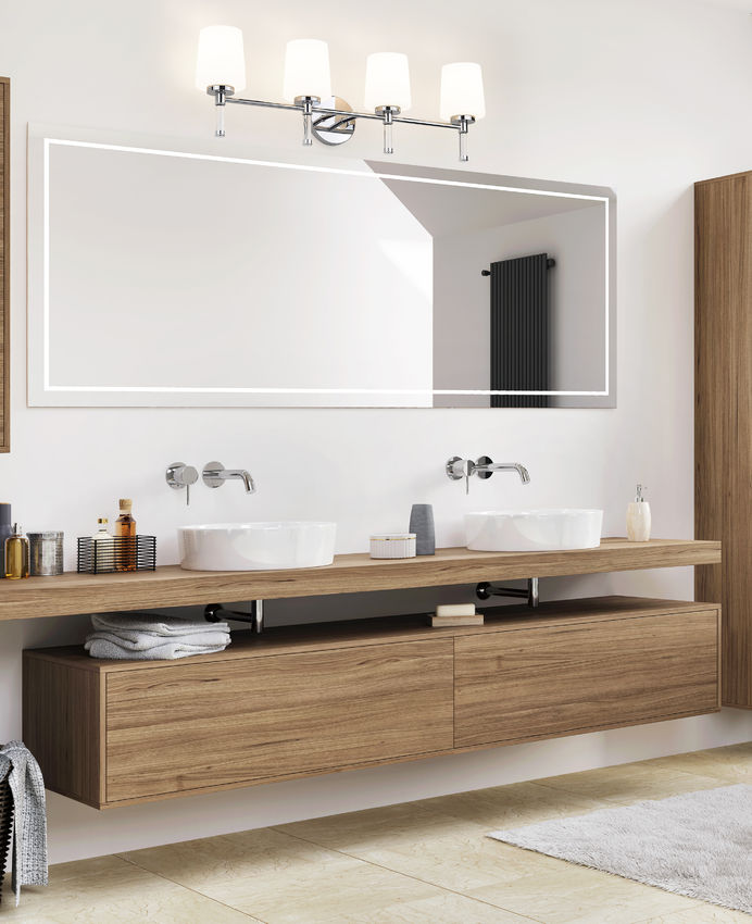 Z-Lite Henri 32" 4-Light Chrome Steel Frame White Opal Glass Shade Vanity Lighting