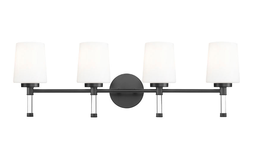 Z-Lite Henri 32" 4-Light Matte Black Steel Frame White Opal Glass Shade Vanity Lighting