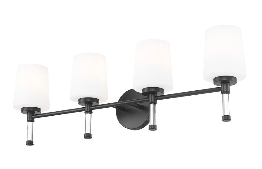 Z-Lite Henri 32" 4-Light Matte Black Steel Frame White Opal Glass Shade Vanity Lighting