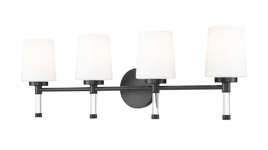 Z-Lite Henri 32" 4-Light Matte Black Steel Frame White Opal Glass Shade Vanity Lighting