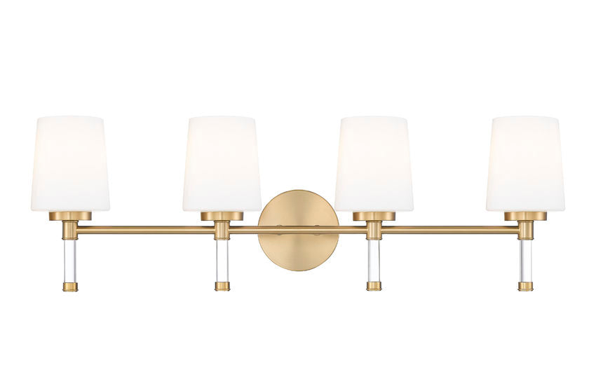 Z-Lite Henri 32" 4-Light Modern Gold Steel Frame White Opal Glass Shade Vanity Lighting