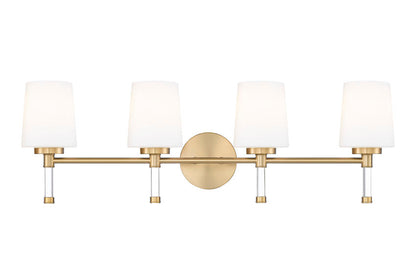 Z-Lite Henri 32" 4-Light Modern Gold Steel Frame White Opal Glass Shade Vanity Lighting