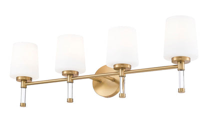 Z-Lite Henri 32" 4-Light Modern Gold Steel Frame White Opal Glass Shade Vanity Lighting