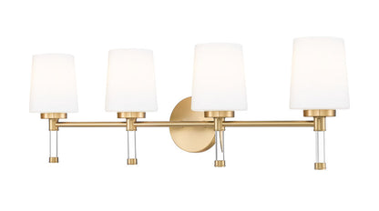 Z-Lite Henri 32" 4-Light Modern Gold Steel Frame White Opal Glass Shade Vanity Lighting