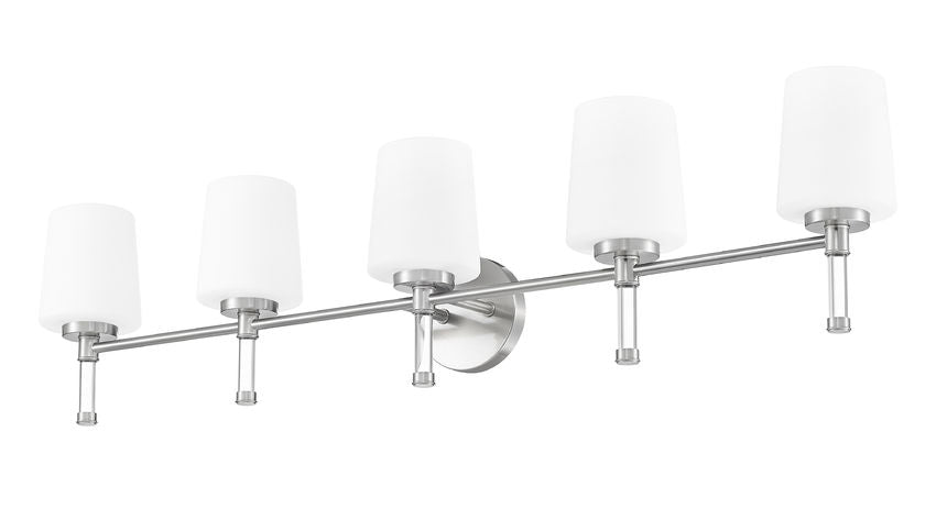 Z-Lite Henri 42" 5-Light Brushed Nickel Steel Frame White Opal Glass Shade Vanity Lighting