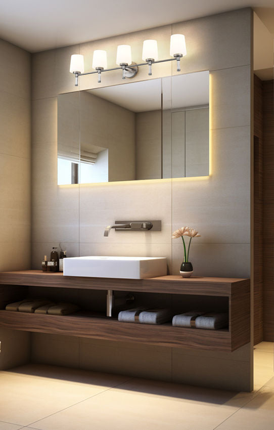 Z-Lite Henri 42" 5-Light Brushed Nickel Steel Frame White Opal Glass Shade Vanity Lighting