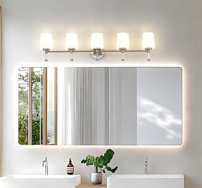 Z-Lite Henri 42" 5-Light Brushed Nickel Steel Frame White Opal Glass Shade Vanity Lighting
