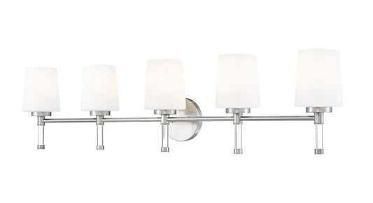 Z-Lite Henri 42" 5-Light Brushed Nickel Steel Frame White Opal Glass Shade Vanity Lighting