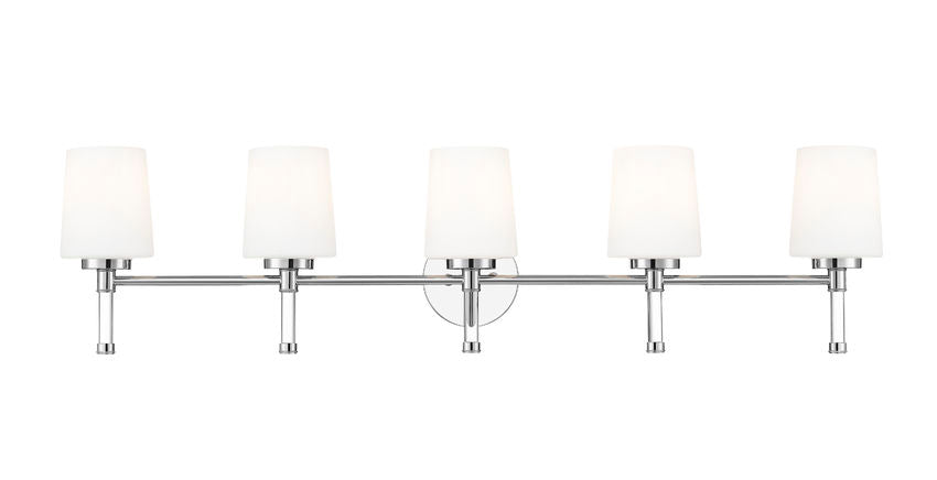 Z-Lite Henri 42" 5-Light Chrome Steel Frame White Opal Glass Shade Vanity Lighting