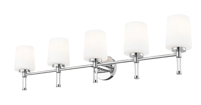 Z-Lite Henri 42" 5-Light Chrome Steel Frame White Opal Glass Shade Vanity Lighting