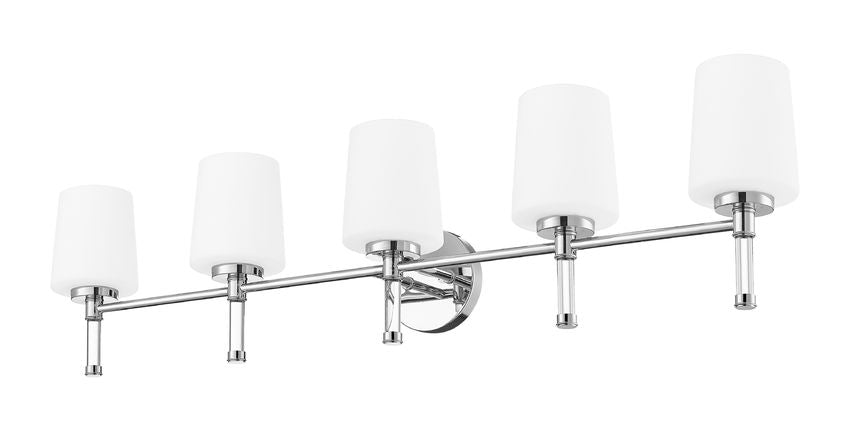 Z-Lite Henri 42" 5-Light Chrome Steel Frame White Opal Glass Shade Vanity Lighting