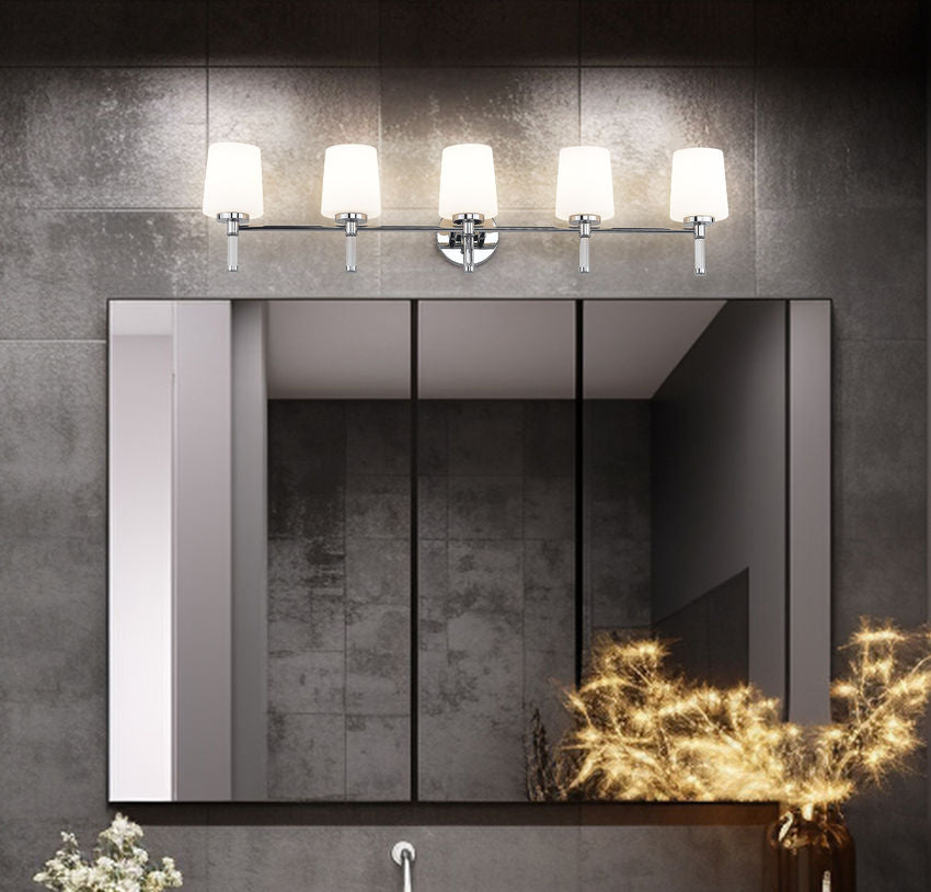 Z-Lite Henri 42" 5-Light Chrome Steel Frame White Opal Glass Shade Vanity Lighting