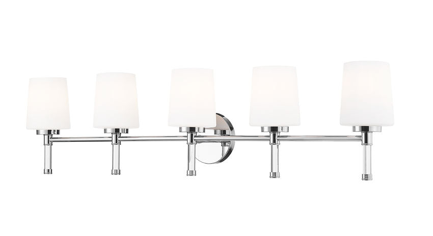 Z-Lite Henri 42" 5-Light Chrome Steel Frame White Opal Glass Shade Vanity Lighting