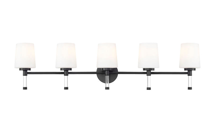 Z-Lite Henri 42" 5-Light Matte Black Steel Frame White Opal Glass Shade Vanity Lighting