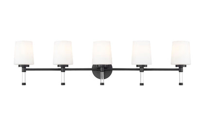 Z-Lite Henri 42" 5-Light Matte Black Steel Frame White Opal Glass Shade Vanity Lighting