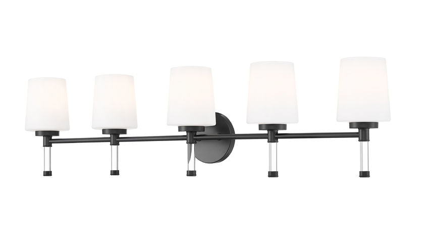 Z-Lite Henri 42" 5-Light Matte Black Steel Frame White Opal Glass Shade Vanity Lighting