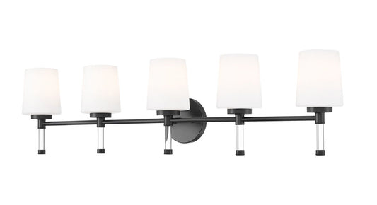 Z-Lite Henri 42" 5-Light Matte Black Steel Frame White Opal Glass Shade Vanity Lighting