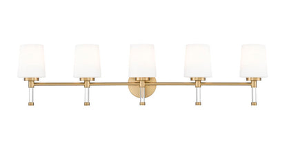 Z-Lite Henri 42" 5-Light Modern Gold Steel Frame White Opal Glass Shade Vanity Lighting