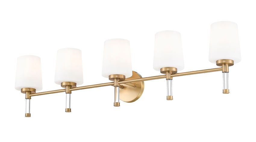 Z-Lite Henri 42" 5-Light Modern Gold Steel Frame White Opal Glass Shade Vanity Lighting