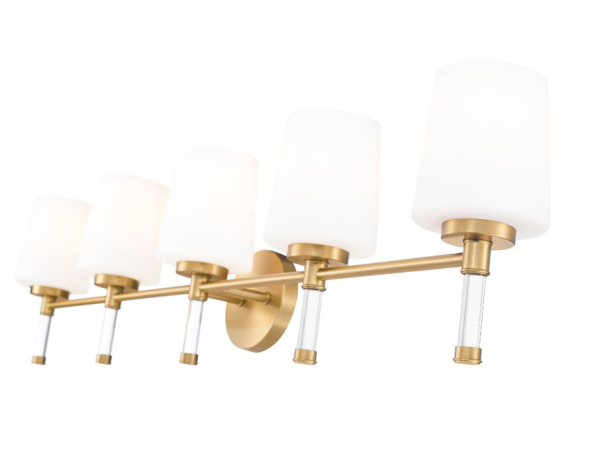 Z-Lite Henri 42" 5-Light Modern Gold Steel Frame White Opal Glass Shade Vanity Lighting