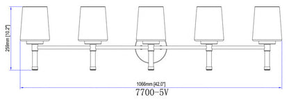 Z-Lite Henri 42" 5-Light Modern Gold Steel Frame White Opal Glass Shade Vanity Lighting