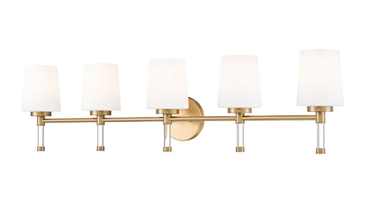 Z-Lite Henri 42" 5-Light Modern Gold Steel Frame White Opal Glass Shade Vanity Lighting