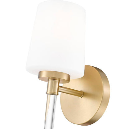 Z-Lite Henri 5" 1-Light Modern Gold Steel Frame White Opal Glass Shade Wall Sconce